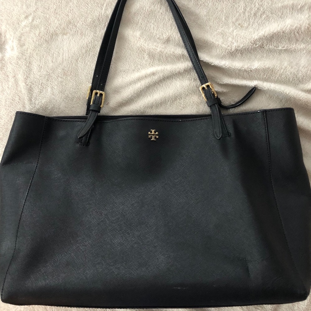 York Black Leather Tote Bag